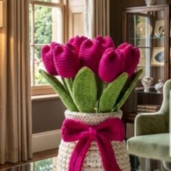 *handmade crochet creation of rose and Lilly