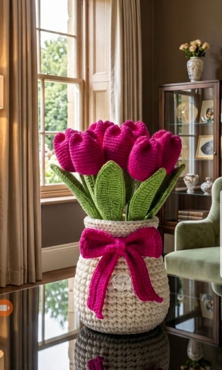 *handmade crochet creation of rose and Lilly