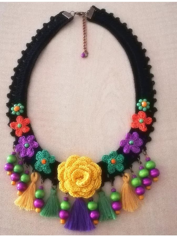 Handmade crochet creation of necklace